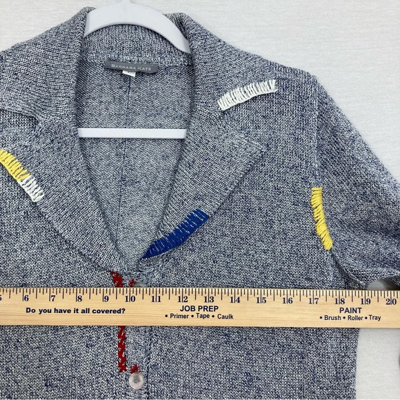 Barbara Katz Gray Multi Color Embroidered Collar Button Knit Cardigan Large - Picture 8 of 12